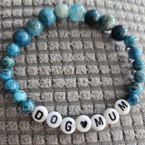 Dog Mum Blue Apatite Beaded Bracelet, Handmade, New